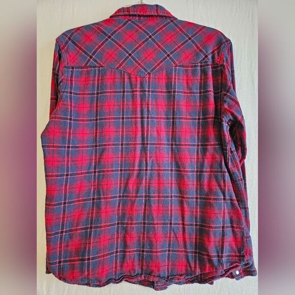 Wrangler Shirt Men's Size Large Flannel Western Pearl Snap Red Plaid Cowboy GUC - Picture 6 of 6